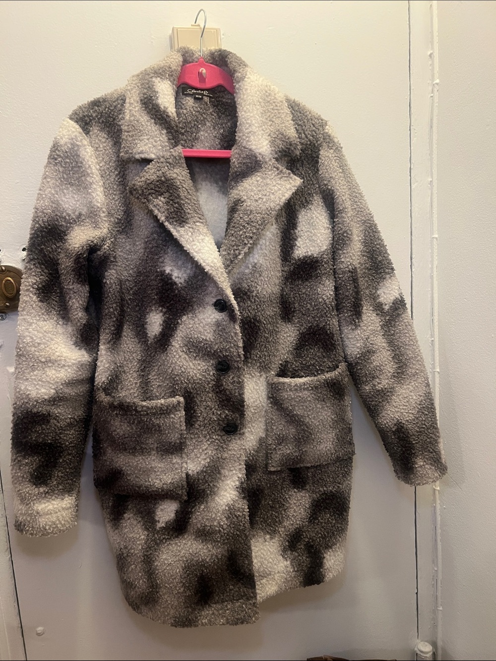 CHARLIE B Gray & Cream Patterned Teddy Coat